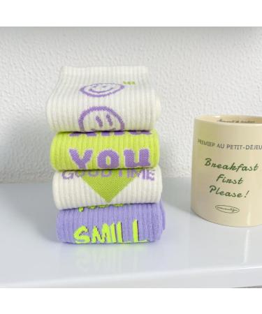 Akamas Women's Crew Socks - White Smile Face Pattern Breathable Cotton Trendy Gift for Girls 35-41 - Buy Online on GoSupps.com