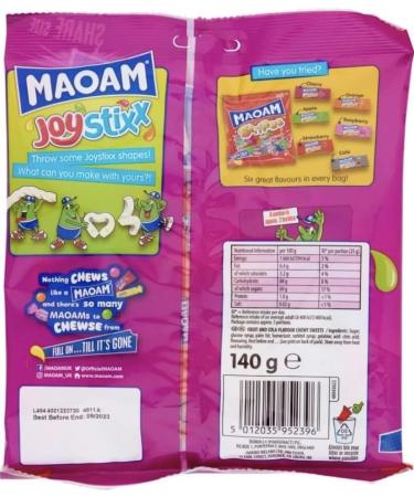 Maoam Joystixx Sweets Bags (140g x 6) Multipack - Individually Wrapped Fruit Flavour Chews Share Pack Kids Party Candy Bulk - Buy Online on GoSupps.com