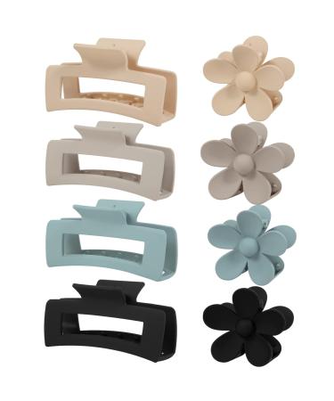 8 Pack Medium Claw Clips, Hair Clips for Women Girls 3.5" Cute Flower Claw Clip Square Hair Claw Clips, Matte Hair Clip Hair Claws 2 Styles Claw Hair Clip for Thick Thin Hair squareflower