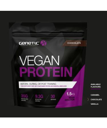 Genetic Supplements Vegan Chocolate Protein Powder - 30 Servings 1.5kg Pouch | Plant-Based Pre-Workout Supplement with BCAAs - Buy Online on GoSupps.com