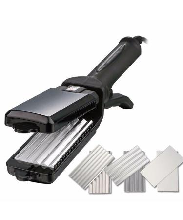 3 Plate Hair Crimper and Straightener Flat Iron Small Waver Curler Fluffy Corrugated Iron Titanium Curling Iron Adjustable Temperature Styling Tools