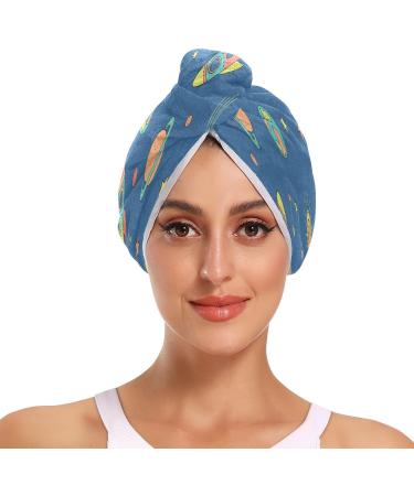 Outer Space Rocket Dry Hair Cap - 2 Piece Quick Drying Towel Set | Super Absorbent Soft & Comfortable with Button Headband - Buy Online on GoSupps.com