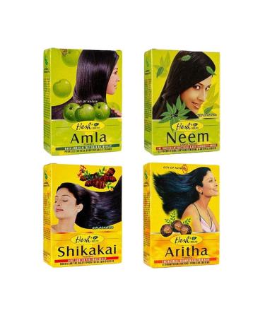 Hesh Herbal Amla Powder 100G Brahmi Powder 100G Shikakai Powder 100G Aritha Powder 100G - 1 Complete Hair Care Combo Pack