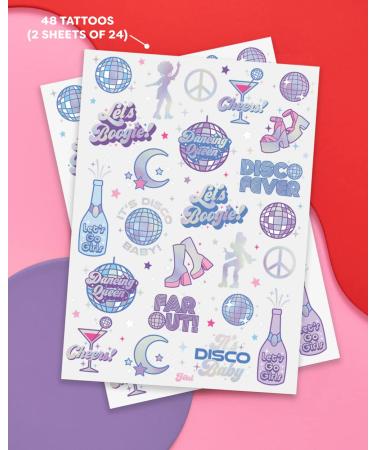 Disco Birthday Party Temporary Tattoos - 48 Iridescent Foil Pcs | Dancing Queen 70s Groovy Party Decor - Buy Online on GoSupps.com