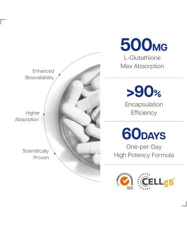 Just Glow CELLg8 Liposomal Glutathione 500mg 60 Capsules - Clinically Studied & Tested by 3rd Party - Supplement for Antioxidants Cellular Health - Made in Canada (2 Months Supply) - Buy Online on GoSupps.com