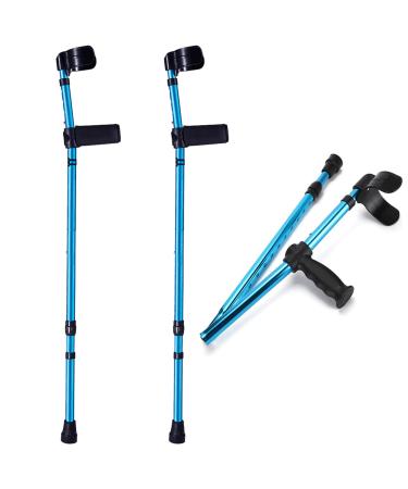 Forearm Crutches Foldable Lightweight Adults Ergonomic Canes Aluminum Adjustable Crutches for Walking Suitable for The Elderly Disabled Walkers (Color : Blue Size : 1 Count) Anniversary Lucky Blue 2 count