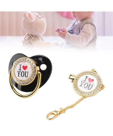 Buy Black Baby Pacifier with Bling Pattern & Chain Clip - Perfect for Newborns | Stylish & Safe Infant Pacifier - International Shipping Available! - Buy Online on GoSupps.com
