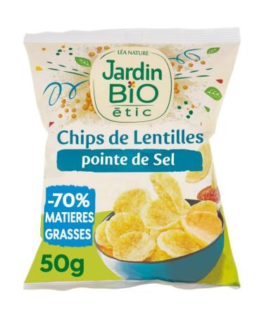 Jardin Bio Etic - Chips de lentilles la pointe de sel - Sans gluten - 50g - Id al pour une pause saine et gourmande ! - Le Lot De 4