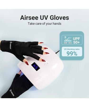 AIRSEE Anti UV Gloves | UPF50+ Protection for Nail Lamp Manicures | Fingerless Gloves for Women - Black - Buy Online on GoSupps.com