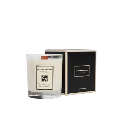CULTURE & NATURE Lime Basil & Mandarin Scented Soy Candle (8oz) 100% Natural Soy Wax Clean Long Burning Wooden Wick Luxury Home Fragrance