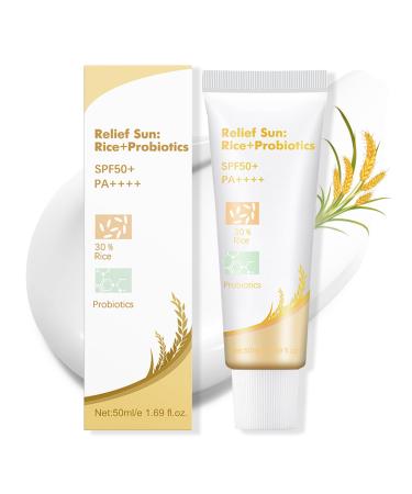 Relief Sun Rice + Probiotics Organic Sunscreen for Face and Body Korean Sunscreen SPF50 PA++++ 30% Rice Extract Protection and Nourishing Skin Korean Skin Care Sunscreen for All Skin Types