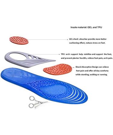 Comfort Gel Shoe Insoles for Long-Time Walking and Standing - All-Day Shock Absorption and Cushioning - Light Blue - US Men 3-9 & Women 4.5-11 - Buy Online on GoSupps.com