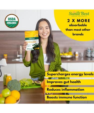 Sunlit Best USDA Organic Spirulina Tablet - Immune Support & Energy Drink with Chlorophyll - 1000 Superfood Tabs - Buy Online on GoSupps.com