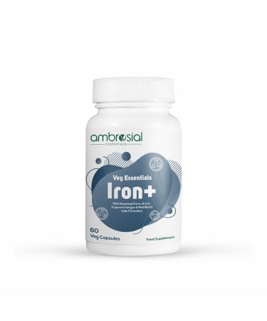 Ambrosial Iron Tablets High Strength 25mg| Iron Supplements for Women & Men Blood Support & Helps Reduce Tiredness & Fatigue | Enhanced Absorption & Non - Constipating (Pack of 1-60 Capsules) 60 Count (Pack of 1)