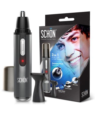 SCHON Stainless Steel Rechargeable 3-in-1 Eyebrow Ear Facial & Nose Hair Trimmer/Clipper for Men&Women | Hair Clippers Flawless Hair Remover Male Beard Trimmers Kit Grooming Kit Groomer (Grey)