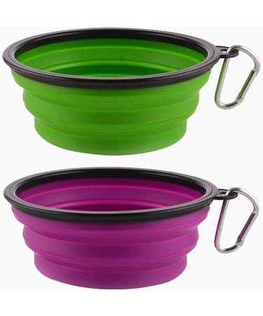 MOACC 2 pieces foldable silicone dog bowl foldable travel bowl bowl for dogs and cats spout -safe dog bowl with mountain stalig's buckle for water and feed (1000ml purple and green) purple+green - Buy Online on GoSupps.com