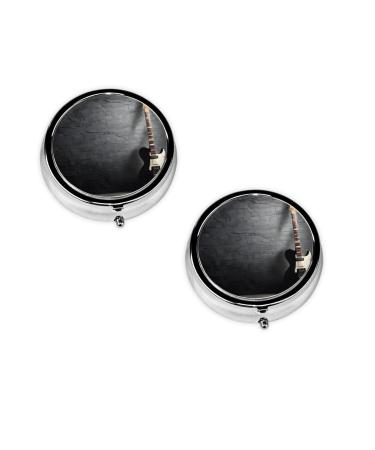 (Electric Guitar) Round Pill Box 3 Compartment Pill Box Mini Decorative Pocket Purse Portable Travel Medicine Tablet Vitamin Holder Organizer Pill Case