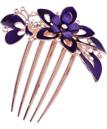 Lurrose Flower Bride Hair Side Comb Rhinestone Bridal Comb Barrette Wedding Hair Accessory for Women (Purple) - Buy Online on GoSupps.com