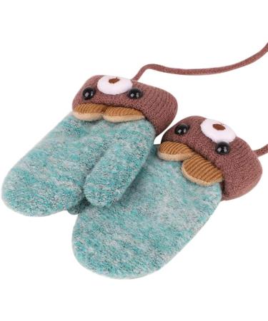 Infant Toddlers Cute Cartoon Winter Gloves | Dual Layer Plush Knitted Mittens for Baby Girls Boys 0-3 Years | Light Green - Buy Online on GoSupps.com