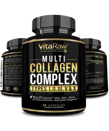 VitaRaw Collagen Pills 1800 mg - Multi Collagen Supplements (Types I II III V & X) Grass Fed Non GMO Collagen Peptides Pills for Hair Skin and Joints - Hydrolyzed Collagen Protein Powder