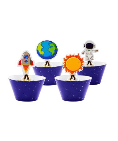 72 Piece Astronaut Solar Space Cupcake Wrapper Topper Kids Party Supplies Birthday Baby Shower Cake Decorations