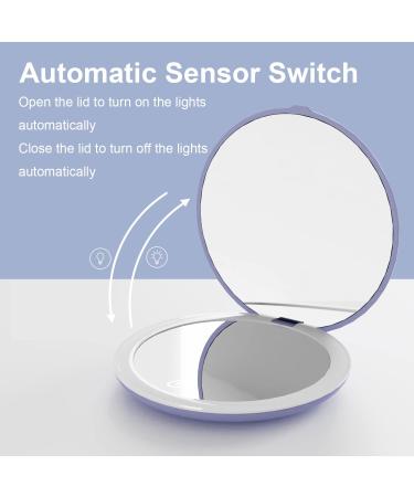 Luckme LED Lighted Compact Mirror - 4 Inch, 1X/5X Magnification, Brightness Adjustable, Travel Makeup Mirror - Purple - Buy Online on GoSupps.com