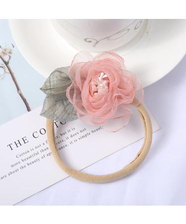 Geyan Multi-Colored Flower Hair Tie Set - 2 Piece Elastic Ponytail Holders for Girls | Personalized Hair Jewelry for Weddings (White Gray Pink) - Buy Online on GoSupps.com