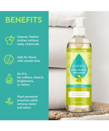 Puracy Liquid Baby Laundry Detergent - 1 4 Dioxane Free Natural & Scent-Free Stain Fighting Enzymes - 16oz Concentrate for Safe Baby Laundry - Buy Online Internationally - Buy Online on GoSupps.com