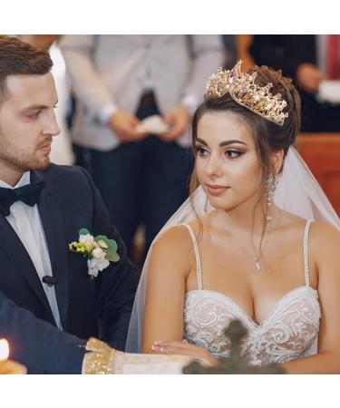 AOPRIE Hera's Light Gold Pink Crystal Tiara for Women and Girls - Perfect for Wedding, Prom, Birthday, Party, Halloween, Christmas & Princess Costume - Buy Online on GoSupps.com