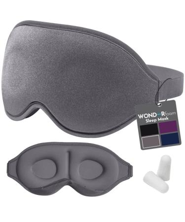 WONDERfoam Contoured Memory Foam Sleep Mask Blinkable Light Blocking Blackout Eye Covers for Sleeping Adjustable and Comfortable Cushion Blindfold Night Masks with Ear Plugs for Men and Women Gray