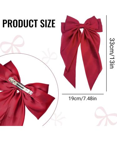 2PCS Big Bow Hair Clips soft Silk Smooth Satin Hairpin Long Tail French Ribbon Hairpin long Tail French Hair Bows for Women Girl For Birthdays Parties Performances Christmas Thanksgiving And Daily Wear (Wine Red and White) - Buy Online on GoSupps.com