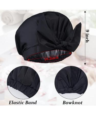 YQC Luxury Reusable Waterproof Shower Cap for Women - Adjustable Elastic Hair Cap - Cute Bow Design - Black- Ideal for Long, Short, and Curly Hair - Buy Online on GoSupps.com