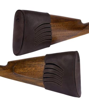 BRONZEDOG Slip On Recoil Pad Genuine Leather Buttstock Extension for Shotguns Rifles Hunting Shooting Brown Black Brown Waterproof