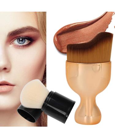 Curved Basic & Retractable Kabuki Blush Brush Set - 2-Part Soft Makeup Tool for Powder Concealer Eyeshadow & Blush | International Shipping Available - Buy Online on GoSupps.com