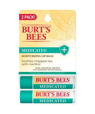 Medicated Moisturizing Lip Balm Twin Pack by Burts Bees for Unisex - 2 x 0.15 oz Lip Balm