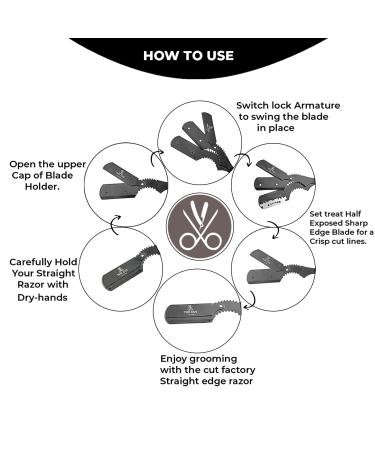 Professional Straight Razor - The CUT-FACTORY | 100 Premium Treat Blades | Stainless Steel Barber Razor for Inspired Men - Close Shaving with Natural Wood Scale (Black - Buy Online on GoSupps.com