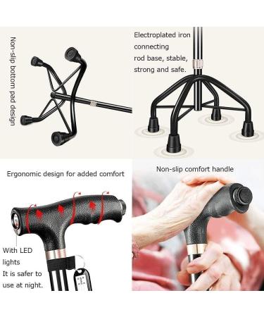 Canes Aluminum Alloy Walking Stick Lightweight Four-Legged Anti-Slip Elderly Walker Height Adjustable Cane with LED Lights for Women Man Outdoor Travel Walking Crutches Journey - Buy Online on GoSupps.com