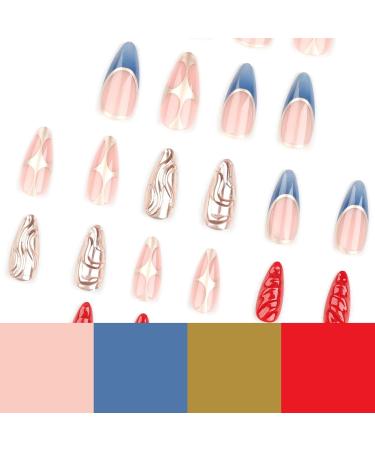 Medium Almond Press On Nails - Multi Color Chrome 3D French Tip Fake Nails for Women & Girls - Perfect Gift - Buy Online on GoSupps.com