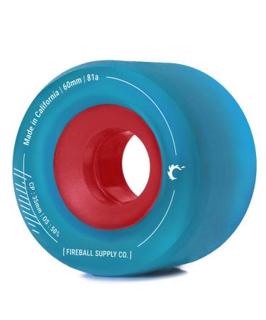 Fireball Tinder 60mm Longboard Wheels 81a - USA Made Cruiser Skateboard Wheels - Soft Cruising Wheels for Skateboard Longboard and Cruisers (Set of 4 Wheels) Blue