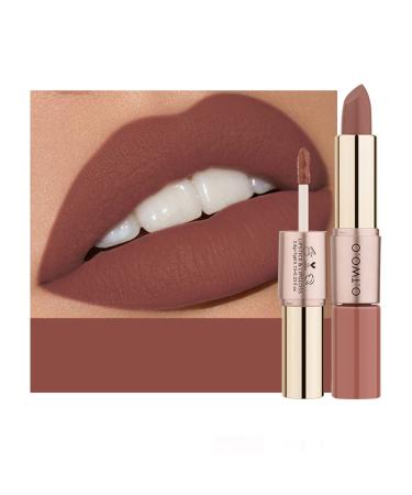 KUAILEGO ROSE GOLD 2 In 1 Matte Lipstick & Liquid Lipstick  Matte Finish  Nude  Full Color Lipstick  Long Lasting Waterproof Velvet Lip Gloss (08)