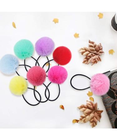 Pom Pom Hair Ties Set - 16pcs Fluffy Elastic Pom Pom Ponytail Holders for Girls and Toddlers in 8 Colors - 2 inches - Buy Online on GoSupps.com