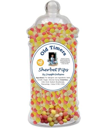Fruit Flavoured Sherbet Pips by Joseph Dobson in Reusable Victorian Style Plastic Jar 970 millilitres 750 grams