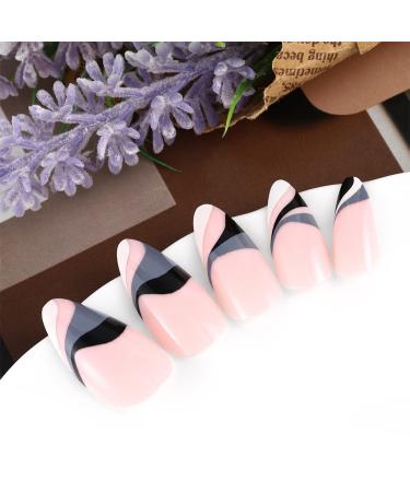 Sethexy Abstract Stiletto False Nails - Nude Pink with Snake Line Design | 24pc Acrylic Press-On Nails for Women & Girls - Buy Online on GoSupps.com