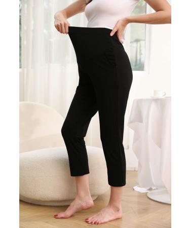 ZUMIY Maternity Lounge Pants - Over the Belly Pregnancy Trousers - Stretchy Activewear with Pockets - Black - Buy Online on GoSupps.com