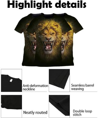 Angry Lion 3D Print Graphic Tee Men's T-Shirt | Sizes S-3XL - Buy Online on GoSupps.com