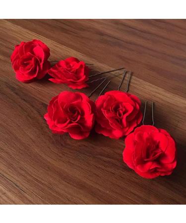 6 Pieces Red Rose Floral Clips U Shape Hair Pins Elegant Bridal Hair Pins for Party Wedding Handmade Bridal Accessory - Buy Online on GoSupps.com