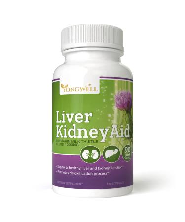 Liver Kidney Aid Herbal Based Ingredients Supports Liver and Kidney Health 90 Days Supply (180 Softgels)