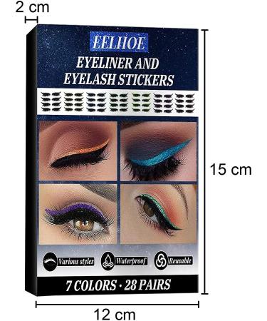 False Eyelashes Set 4 Pair Reusable Eyeliner and Eyelash Stickers 7 Color Waterproof Reusable Eyeliner Eyelash Stickers Easy to Use and Remove 7 color set 1 - Buy Online on GoSupps.com
