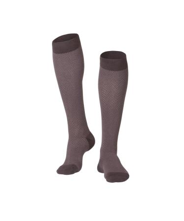 Socks for Men 15-20 mmHg Herringbone Cotton 1 Pair Brown X-Large