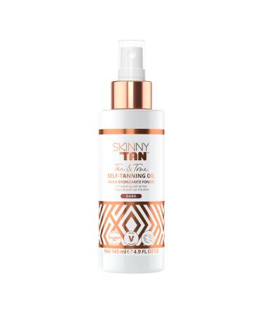 Skinny Tan Tan & Tone Self Tan Oil - Streak Free Natural Looking Fake Tan with Coconut Oil Enriched with Guarana Extract to Tone & Firm Skin Cruelty-Free & Vegan - Dark 145ml